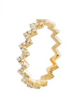 Image of The Love Silver Collection 18Ct Gold Plated Silver Cubic Zirconia Zig-Zag Ring