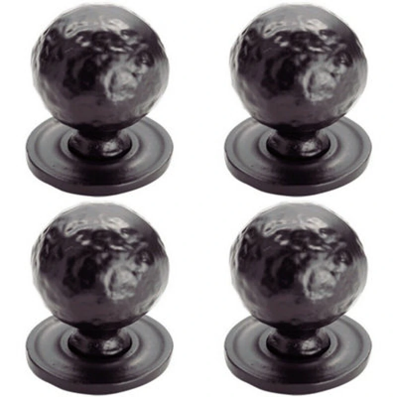 Image of Loops 4x Hammered Ball Cupboard Door Knob 33mm Diameter Black Antique Cabinet Handle Black unisex