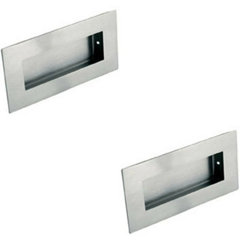 Image of Loops 2x Low Profile Recessed Flush Pull 102 x 51mm 10mm Depth Satin Stainless Steel Metallics unisex
