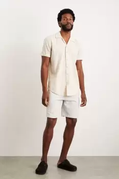 Image of Mens Slim Fit Stone Fine Stripe Linen Blend Shorts
