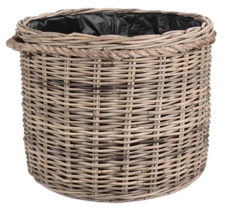 Image of Red Hamper Rattan Rope Handled Rattan Round Planter with Plastic Lining in Brown Size: Large Brown Unisex L