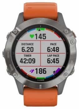 Image of Garmin Fenix 6 Pro Sapphire Titanium Orange Rubber Strap Watch