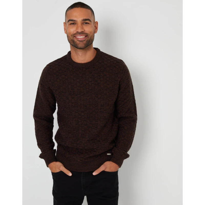 Image of Threadbare Threadbare Men 'Oldcastle' Textured Knit Crew Neck Jumper in Brown Size: Medium Brown M Male 7625914447074