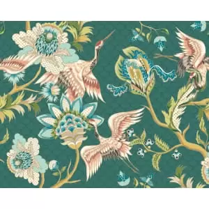 Image of Origin Murals Cranes In Flight Green Wall Mural - 3.5 x 2.8m