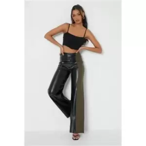 Image of I Saw It First Khaki Pu Woven Block Wide Leg Trousers - Green