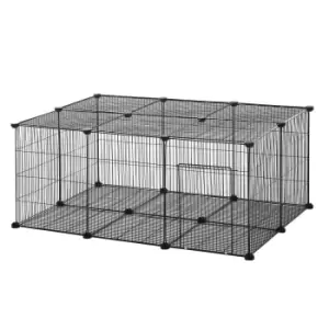 Image of Pawhut Diy Pet Playpen Cage 22 Piece Withdoor Bunny Chinchilla Hedgehog Guinea Pig - Black