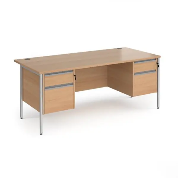 Image of Contract 25 Office Desk Rectangular Desk 1800mm With Double Pedestal Beech Top With Silver Frame 800mm Depth Contract 25 CH18S22-S-B Beech CH1