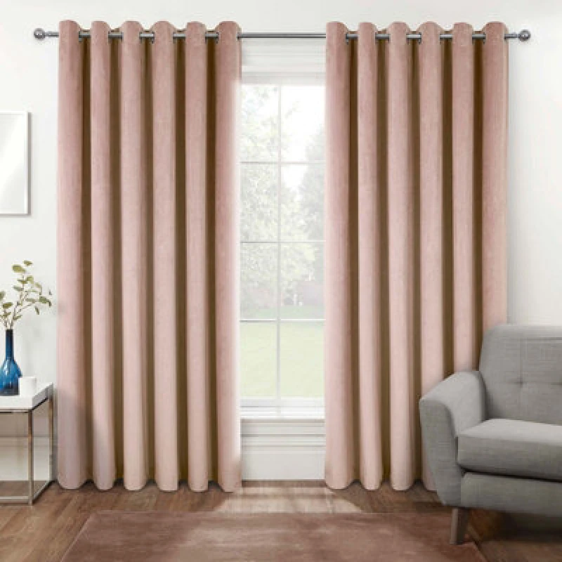 Image of Homescapes Thermal 100% Blackout Pink Velvet Curtains, 117 X 183cm (46" X 72")