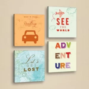 Image of 4KAR015 Blue Orange Purple Red Lilac Decorative PU Leather Painting (4 Pieces)