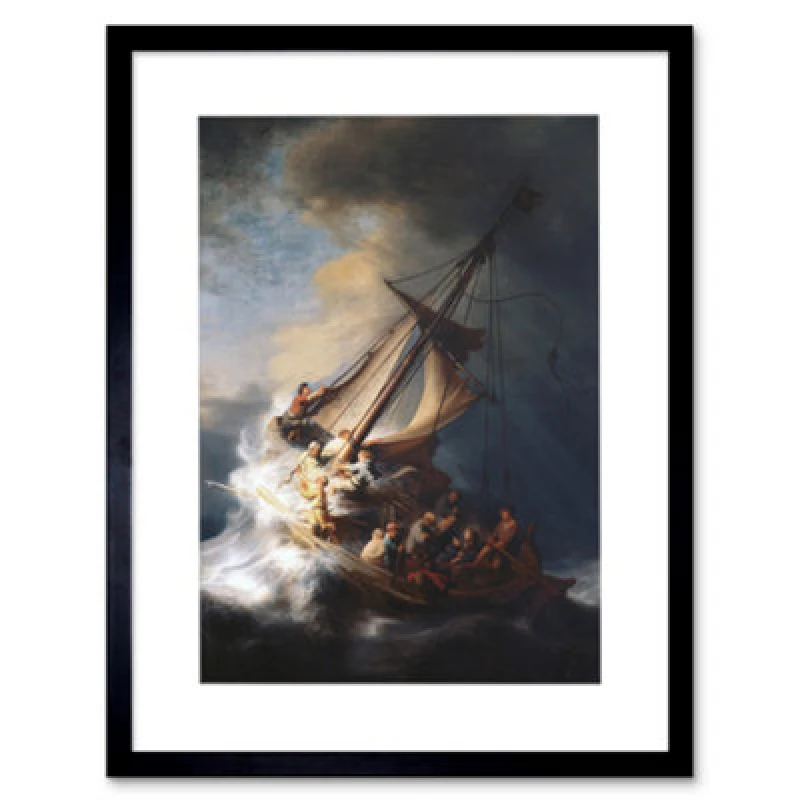 Image of Artery8 Rembrandt Storm Lake Galilee Painting 12X16" Framed Wall Art Print