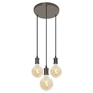Image of 4lite WiZ Smart Triple Plate Blackened Silver Pendant with 3 x G125 E25 Vintage Lamps