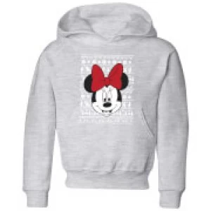 Image of Disney Minnie Face Kids Christmas Hoodie - Grey - 3-4 Years