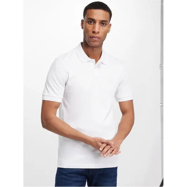 Image of Boss Passenger logo-patch cotton-blend piqu polo top - White S