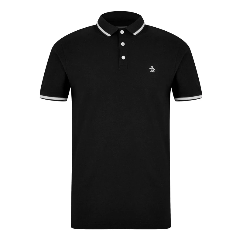Image of Original Penguin Contrast Tipped Sleeve Polo Shirt - Black S