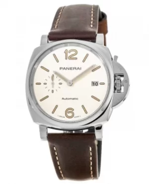 Image of Panerai Luminor Due 42mm White Dial Ceramic Bezel Brown Leather Strap Mens Watch PAM01046 PAM01046