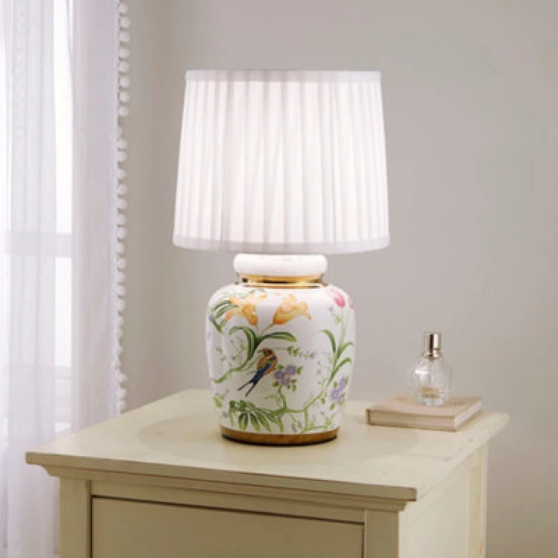 Image of K Living Traditional Ceramic Floral Table Lamp With White Pleated Shade 44Cm Table Lamp