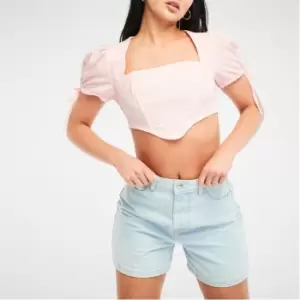 Image of Missguided Petite Puff Sleeve Corset Top - Pink
