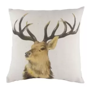 Image of Rural Stag Cushion White / 43 x 43cm / Polyester Filled