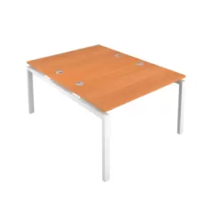 Image of Telescopic Sliding 8 Person Beech Bench with Cable Port - 1200 X 800 - White Frame