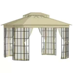 Image of Outsunny 3.7 X 3M Patio Gazebo Garden Shelter With Mosquito Netting - Beige