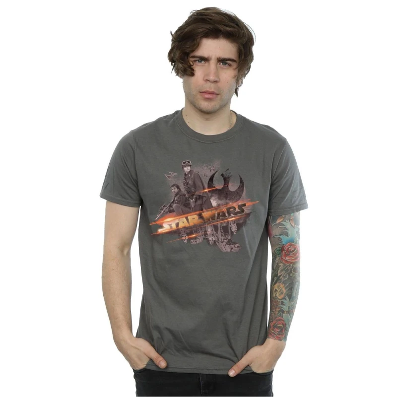 Image of Star Wars Star Wars Men Rogue One Rebel Team T-Shirt in Charcoal Size: 2X-large Charcoal XXL Male 5057245281133