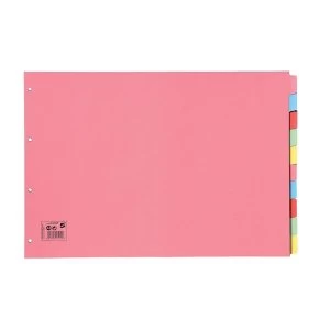 Image of 5 Star Subject Dividers Multipunched Manilla Board 10-Part Oblong A3 Assorted