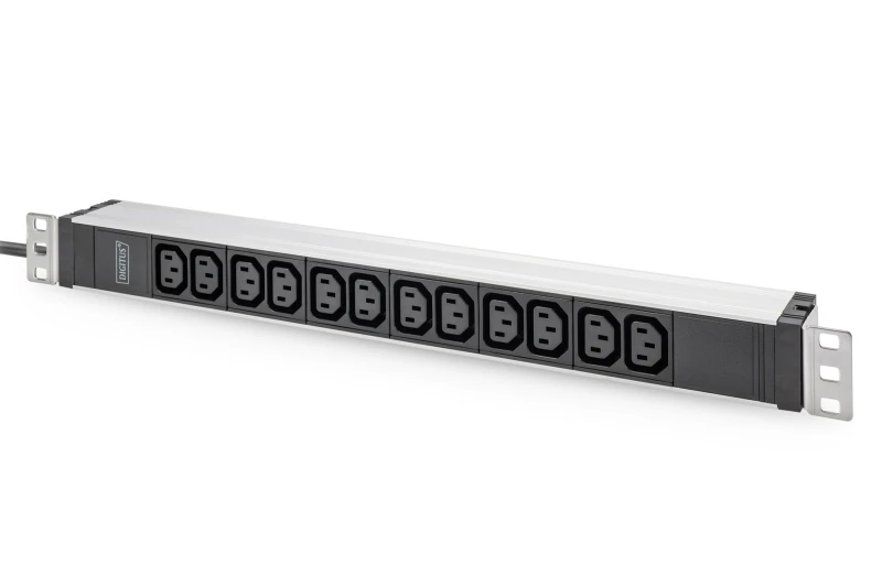 Image of Digitus Socket strip with aluminum profile. 12-way. 2m cable safety p