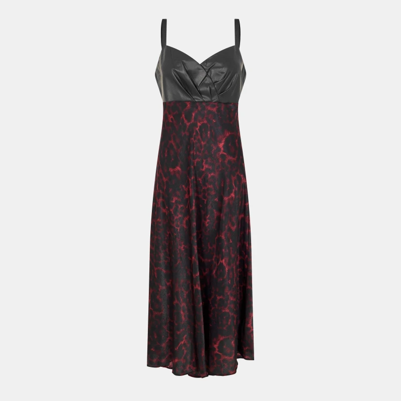 Image of DKNY Womens Mix A Line Dress Merlot Cheetah female 8 (XS)