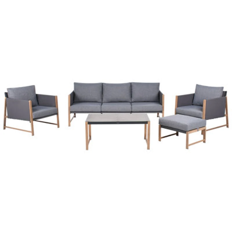Image of Beliani Garden Lounge Set With Table And Ottoman 5 Seater Nola Metal Grey