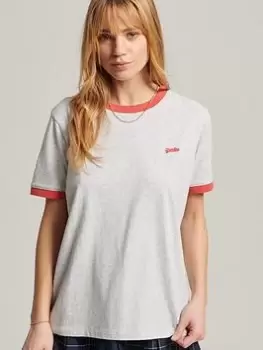 Image of Superdry Vintage Logo Emb Ringer Tee - Grey, Size 14, Women