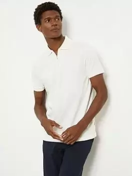 Image of Burton Menswear London Burton Slim Fit Plain Zip Polo, Ecru, Size S, Men