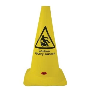 Image of JSP 50cm20 Cylindrical Hazard Warning Cone Caution Slippery Surface Yellow