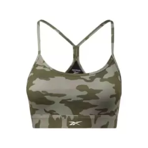 Image of Reebok Lux Skinny Strap Camo Print Sports Bra Womens - Green