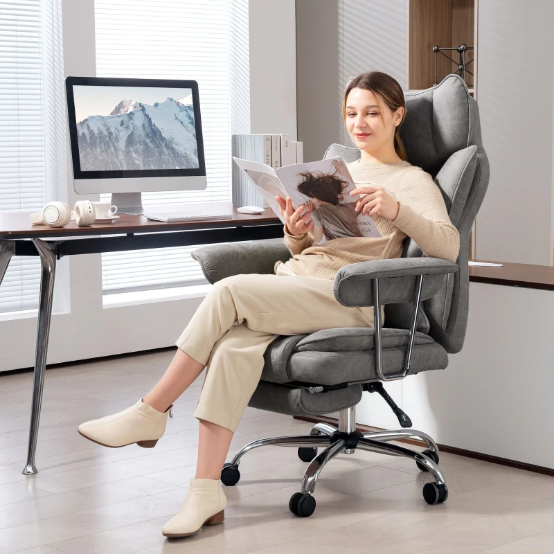 Image of HOMCOM HOMCOM Home Office Chair, Leathaire Desk Chair with Lumbar Support Pillow in Grey Grey One Size Unisex 5063603718746