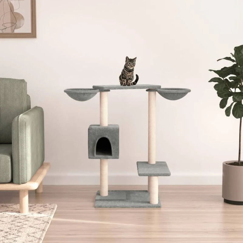 Image of vidaXL Cat Tree w/ Scratching Posts Light Grey 82cm, Grey 171760