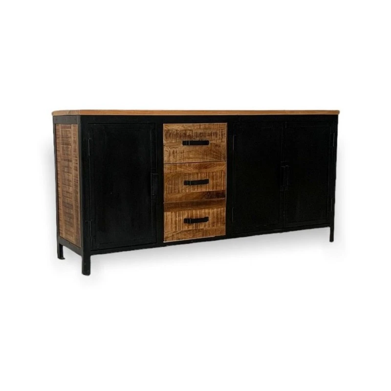 Image of Jaipur Furniture Ltd Induse Large Sideboard - Mango Wood/Iron - L42 x W160 x H78cm - PP Sawn Finish in Black Unisex