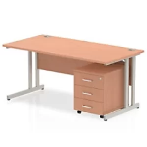 Image of Dynamic Rectangular Straight Desk Beech MFC Cantilever Leg Silver Frame Impulse 1 x 3 Drawer Mobile Pedestal 1600 x 800 x 730mm