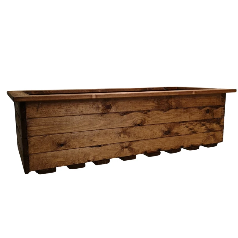 Image of Samuel Alexander Hand Made 108cm x 41cm Rustic Wooden Large Garden Trough / Flower Bed Planter Brown