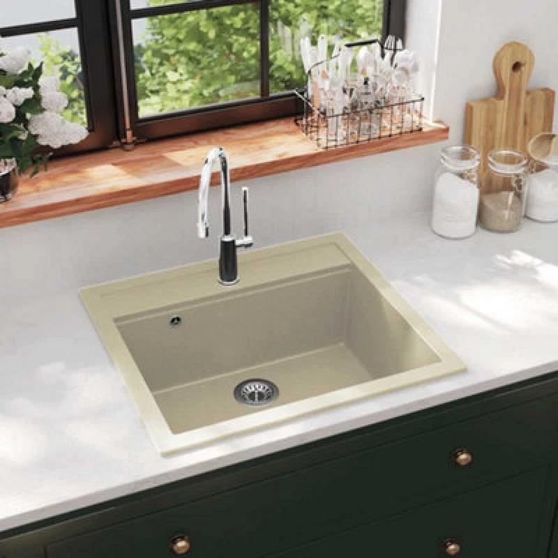 Image of vidaXL Granite Kitchen Sink Single Basin Beige, Yellow 144862
