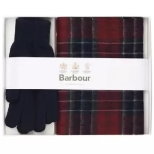 Image of Barbour Mens Tartan Scarf and Glove Gift Set Cordovan One Size