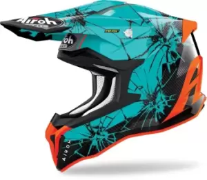 Image of Airoh Strycker Crack Carbon Motocross Helmet, black-green-orange, Size S, black-green-orange, Size S