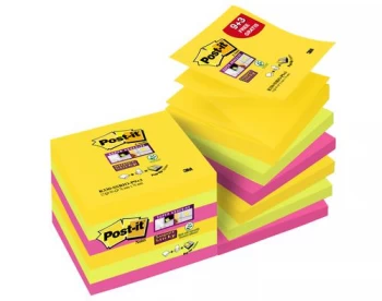 Image of Post It 3M Super Sticky 76 x 76mm Z Notes Assorted 12 x 90 Sheets RIO 93 Free Gratis