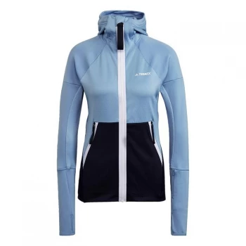 Image of adidas Terrex Tech Hooded Fleece Hiking Jacket Womens - Ambient Sky / Legend Ink
