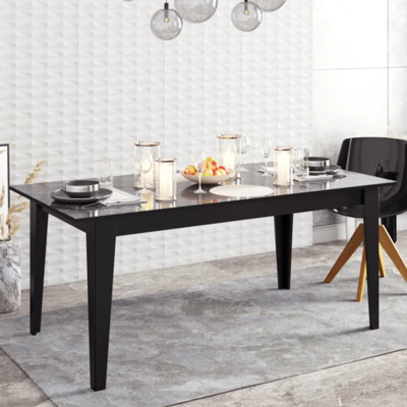 Image of Decorotika Modern Polka Dining Table Black Marble Effect & Black