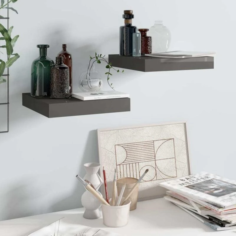 Image of VIDAXL Floating Wall Shelves 2 pcs High Gloss Grey 23x23.5x3.8cm MDF vidaXL 8720286074138