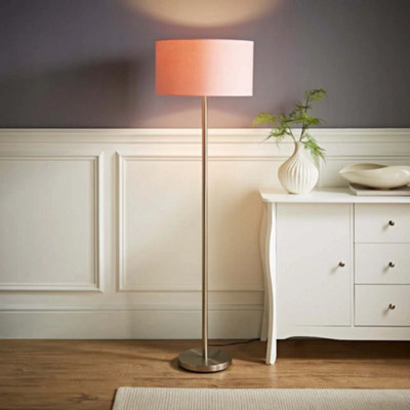 Image of ValueLights Charlie Chrome Floor Lamp with Large Pink Shade Silver