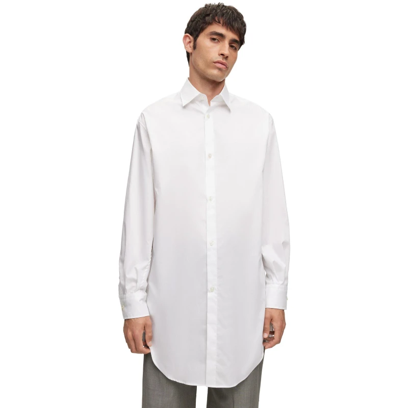 Image of Boss Mens Plain Long-Sleeve Shirt White male S