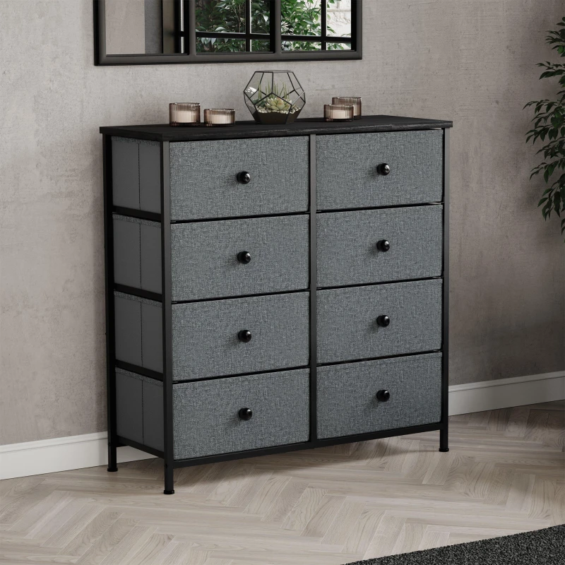 Image of Lassic Chorley 8 Drawer Fabric Storage Chest UKFR Grey & Black unisex 8 Drawer