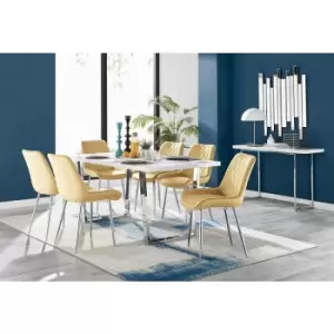 Image of Kylo White High Gloss Dining Table & 6 Mustard Pesaro Silver Leg Chairs