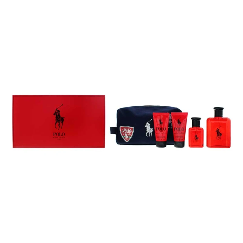 Image of Ralph Lauren Polo Red Gift Set 125ml Eau de Toilette + 40ml Eau de Toilette + 50ml Aftershave Balm + 50ml Hair & Body Wash + Wash Bag